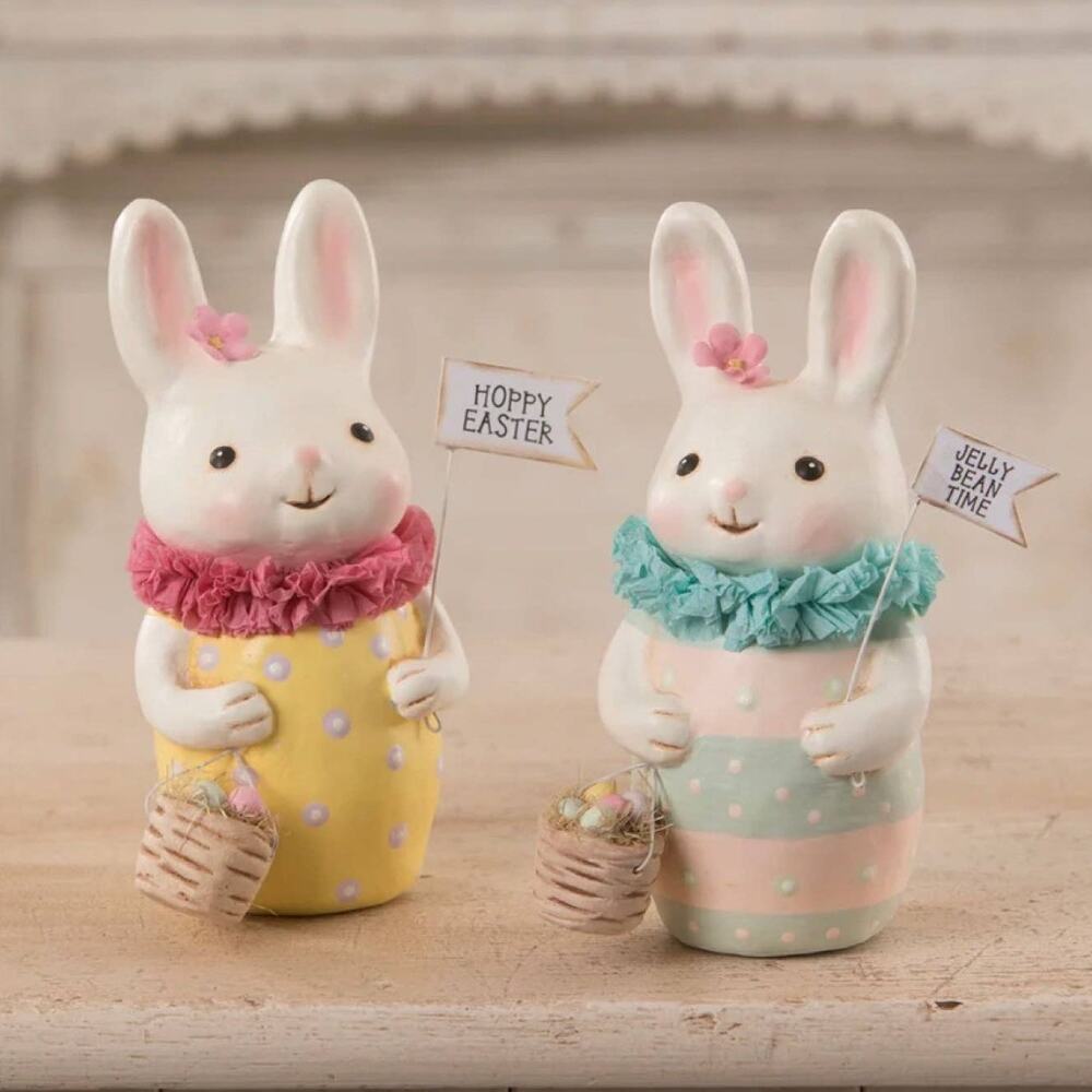 Bethany Lowe Jelly Bean Time & Hoppy Bunny Set of 2 Pastel Easter Figures New